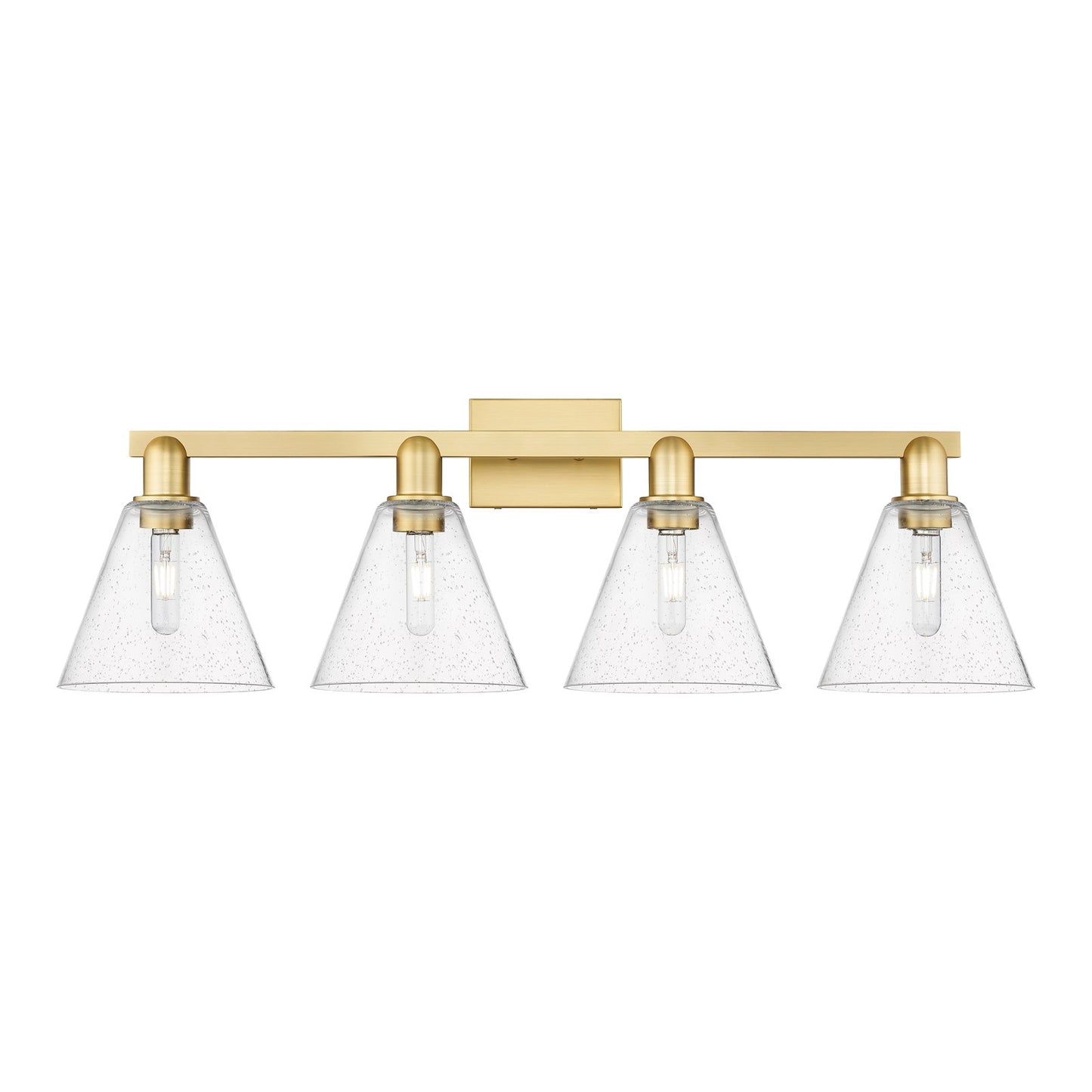 Innovations Berkshire Glass 35in 4-Light Bath Vanity | Industrial Satin Gold Steel and Seedy Glass | Bathroom Vanity Light | Model 716-4W-SG-GBC-84