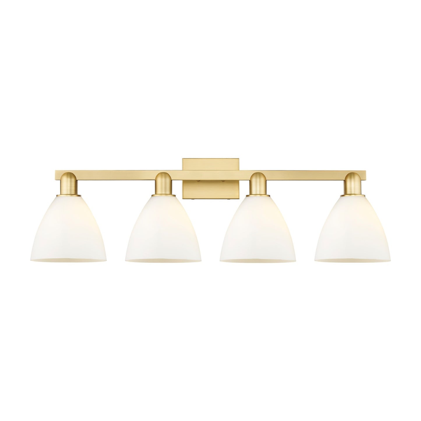 Innovations Bristol 35in 4-Light Bath Vanity Light | Industrial Satin Gold Steel and Matte White Glass | Bathroom Vanity | Model 716-4W-SG-GBD-751