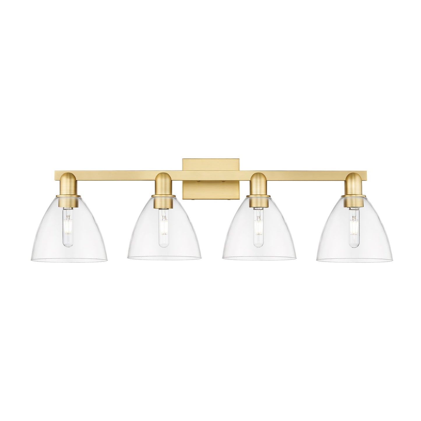 Innovations Bristol 35in 4-Light Bath Vanity Light | Industrial Satin Gold Steel and Clear Glass | Bathroom Vanity | Model 716-4W-SG-GBD-752