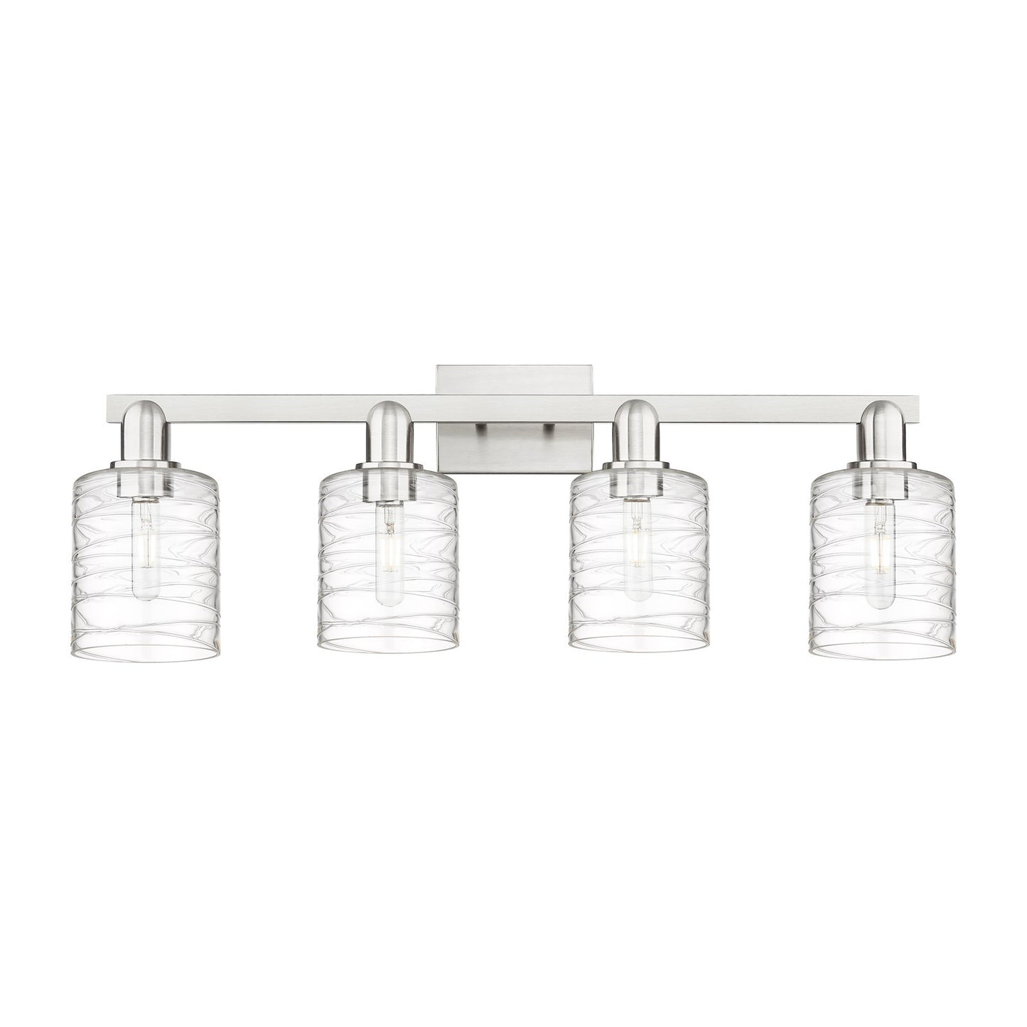 Innovations Cobbleskill 32in 4-Light Bath Vanity | Industrial Brushed Satin Nickel and Clear Deco Swirl Glass | Bathroom Vanity | Model 716-4W-SN-G1113