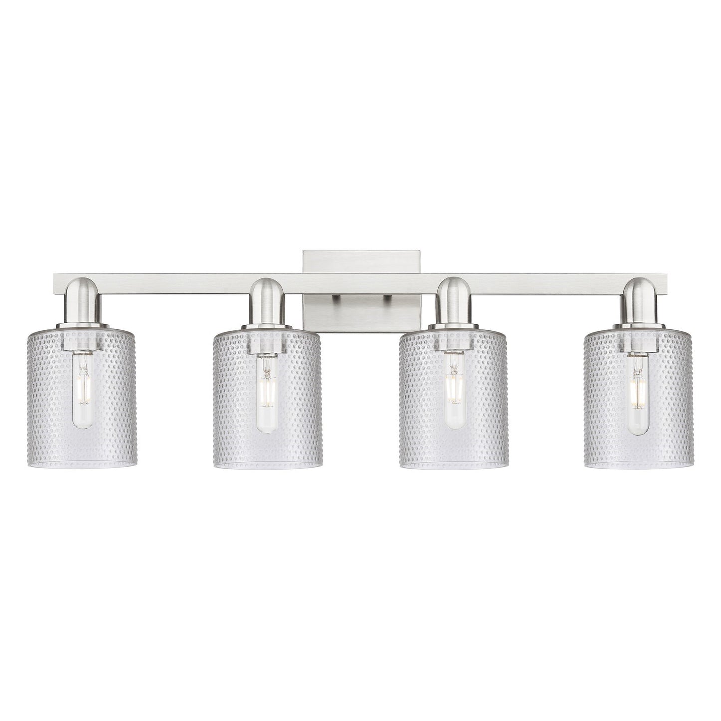 Innovations Cobbleskill 32in 4-Light Bath Vanity Light | Industrial Brushed Satin Nickel and Clear Glass | Bathroom Vanity | Model 716-4W-SN-G112