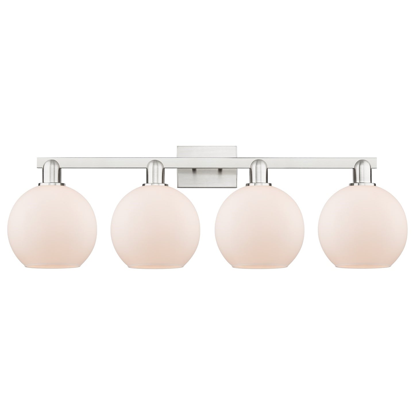 Innovations Athens 35in 4-Light Bath Vanity | Industrial Brushed Satin Nickel and Matte White Glass | Bathroom Vanity & Powder | Model 716-4W-SN-G121-8