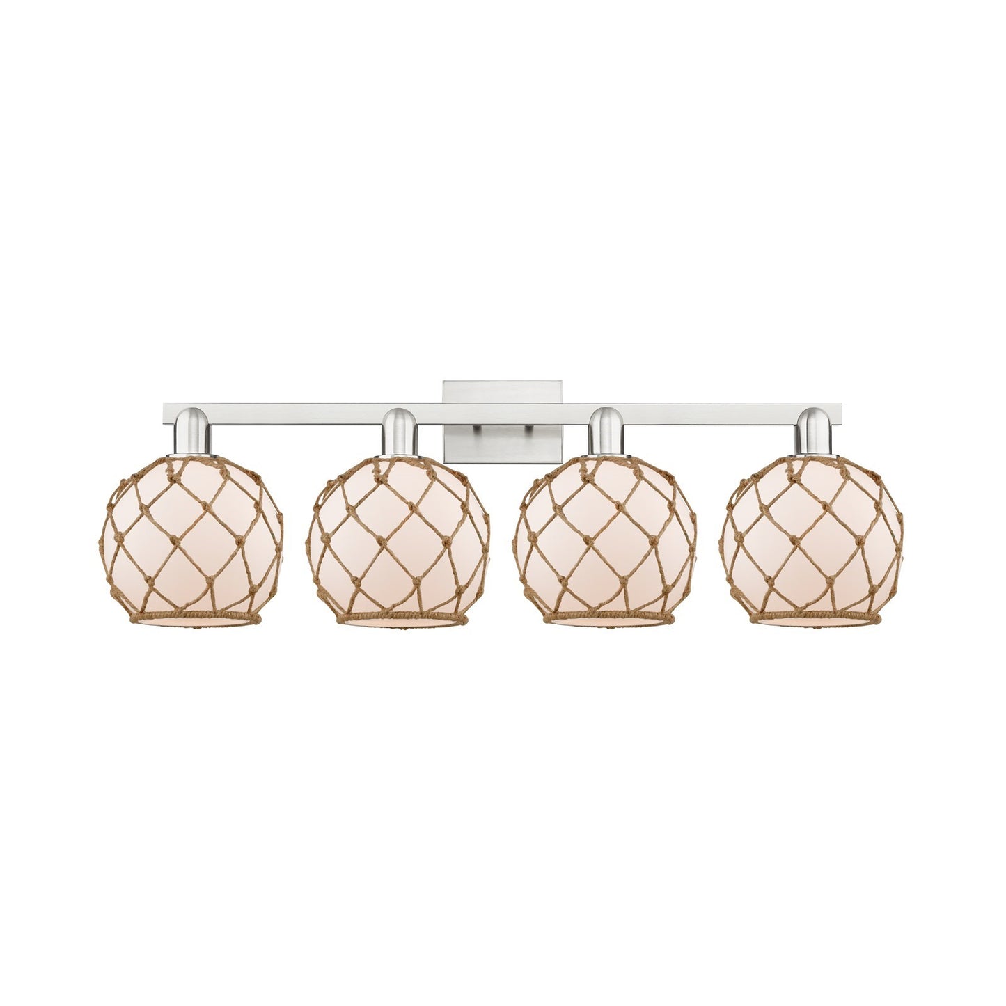 Innovations Farmhouse Rope 35in 4-Light Bath Vanity Light | Industrial Brushed Satin Nickel Steel and White Frosted Glass with | Model 716-4W-SN-G121-8RB