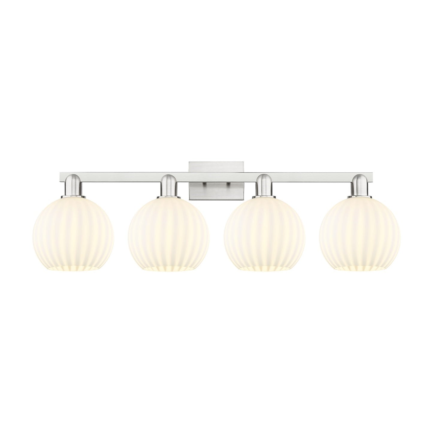 Innovations Lighting White Venetian 35in 4-Light Bath Vanity Light | Industrial Brushed Satin Nickel and White Venetian Glass | Model 716-4W-SN-G1217-8WV