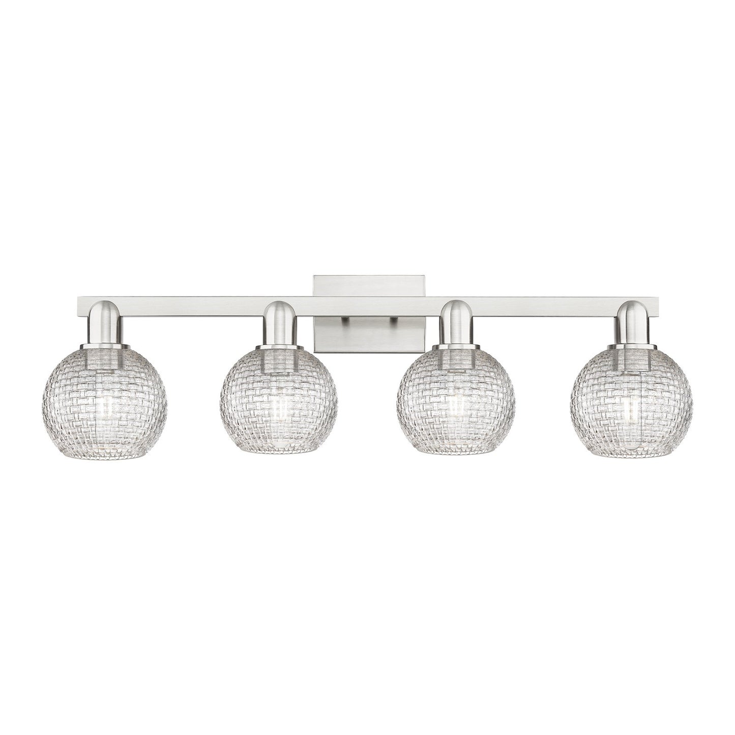 Innovations Athens 33in 4-Light Bath Vanity Light | Industrial Brushed Satin Nickel and Clear Basket Weave Glass | Bathroom | Model 716-4W-SN-G122C-6CL