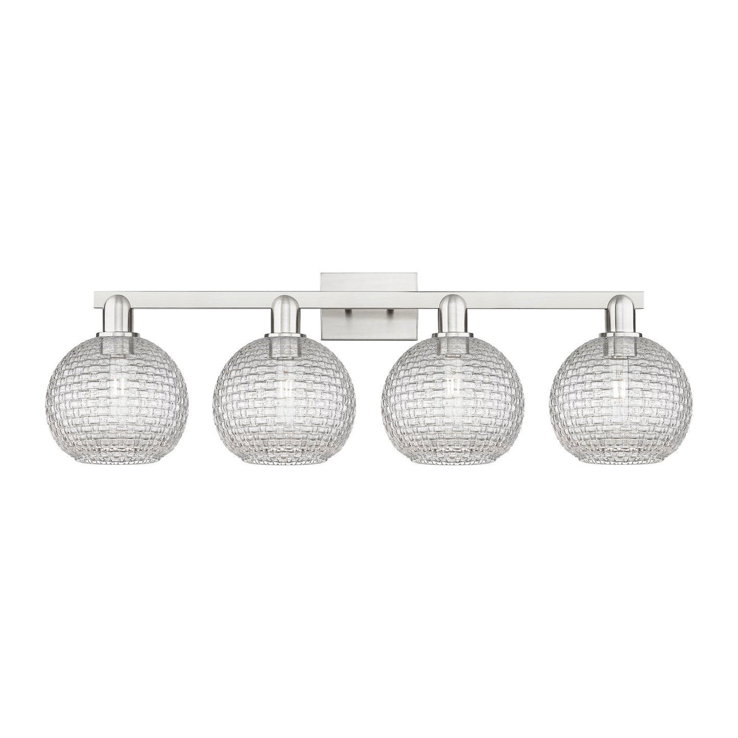 Innovations Athens 35in 4-Light Bath Vanity | Industrial Brushed Satin Nickel and Clear Basket Weave Glass | Bathroom Vanity | Model 716-4W-SN-G122C-8CL