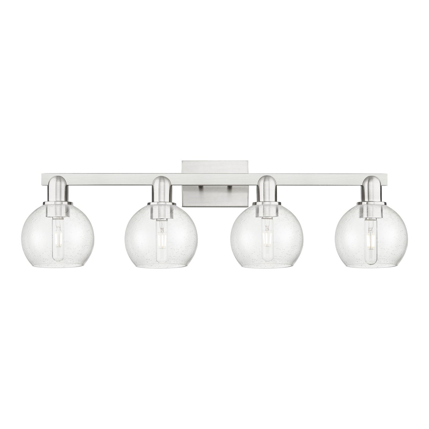 Innovations Athens 33in 4-Light Bath Vanity | Industrial Brushed Satin Nickel and Seedy Glass | Bathroom Vanity Light | Model 716-4W-SN-G124-6