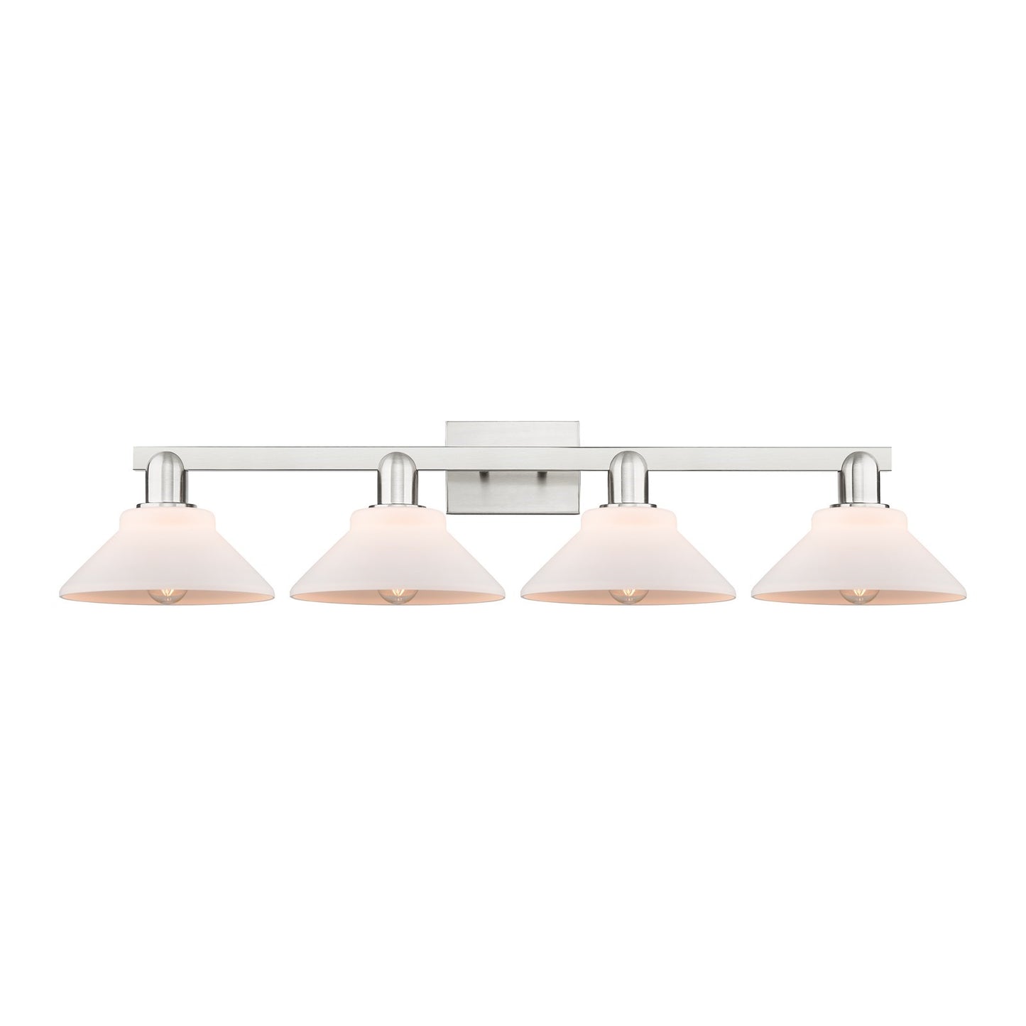 Innovations Orwell 35in 4-Light Bath Vanity Light | Industrial Brushed Satin Nickel and Matte White Glass | Bathroom Vanity | Model 716-4W-SN-G131