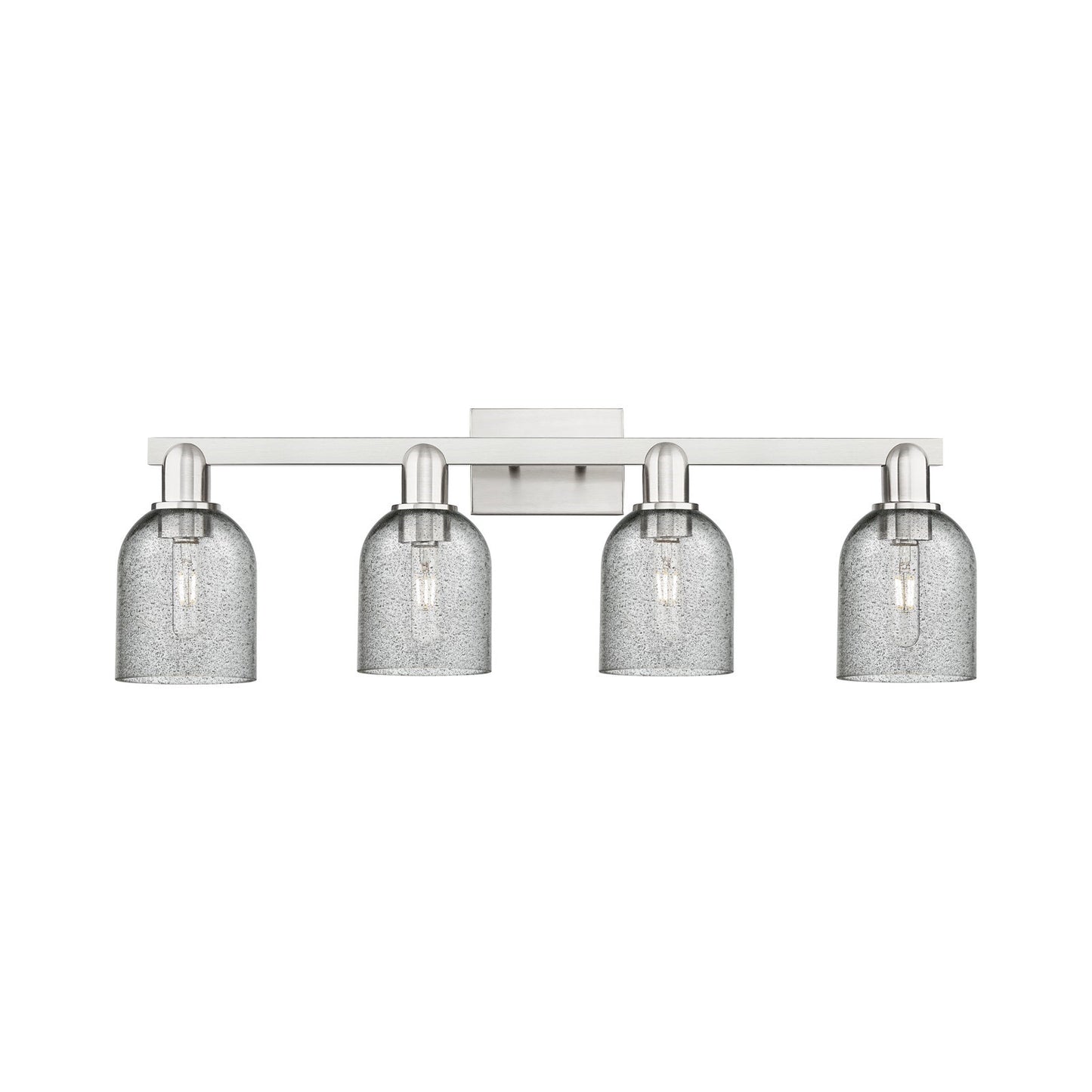 Innovations Caledonia 32in 4-Light Bath Vanity Light | Industrial Brushed Satin Nickel and Charcoal Glass | Bathroom Vanity | Model 716-4W-SN-G257