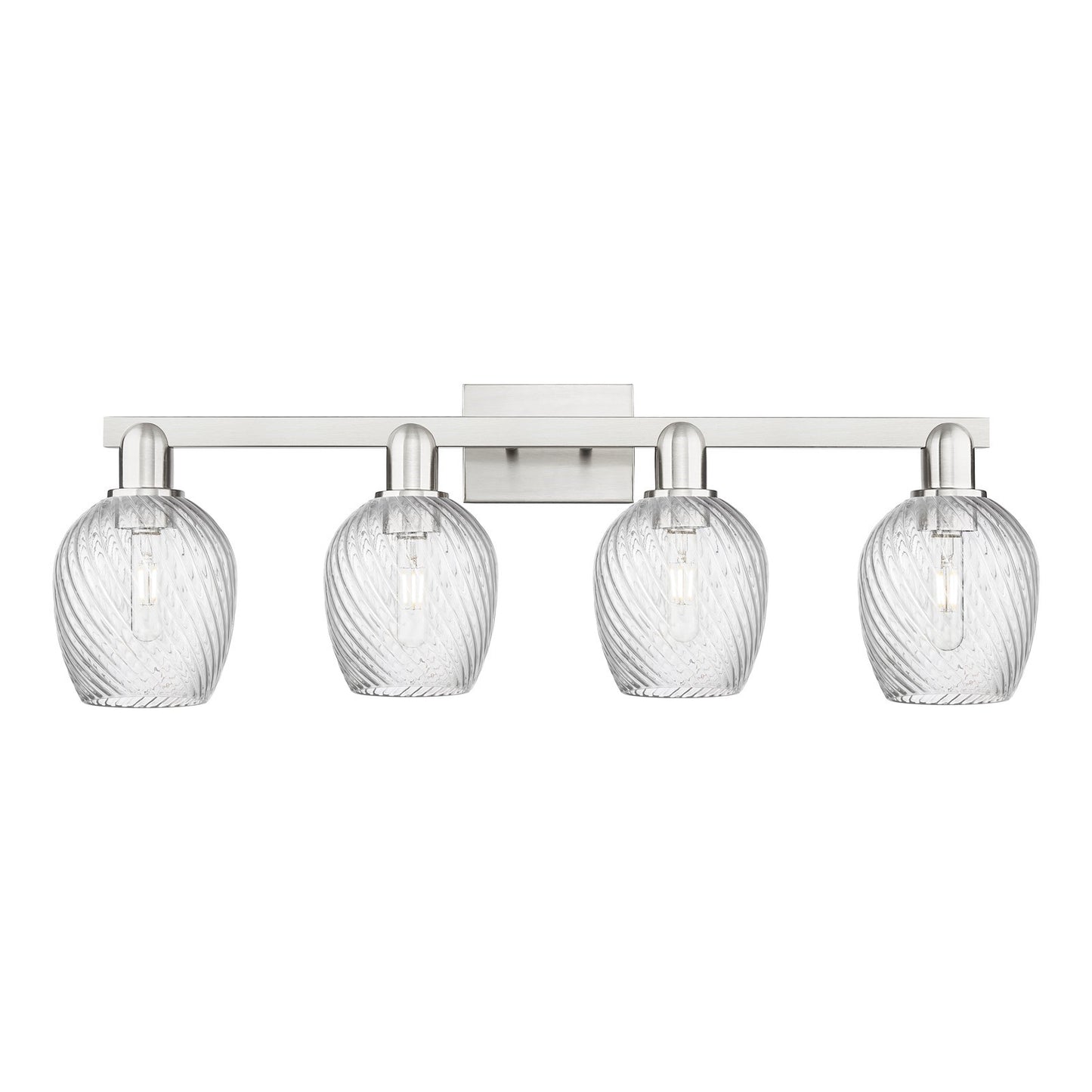 Innovations Salina 33in 4-Light Bath Vanity Light | Industrial Brushed Satin Nickel and Clear Spiral Fluted Glass | Bathroom Vanity | Model 716-4W-SN-G292