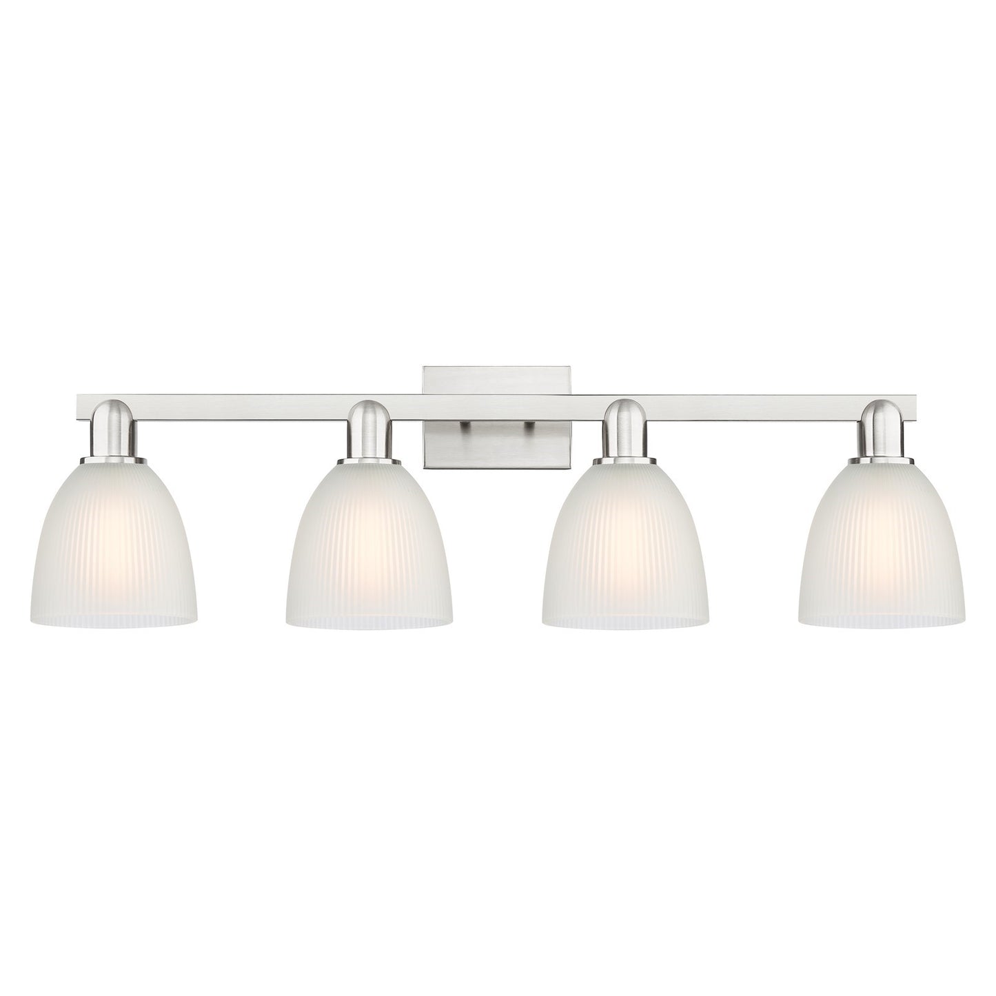 Innovations Castile 33in 4-Light Bath Vanity | Industrial Brushed Satin Nickel and White Glass | Bathroom Vanity Light | Model 716-4W-SN-G381