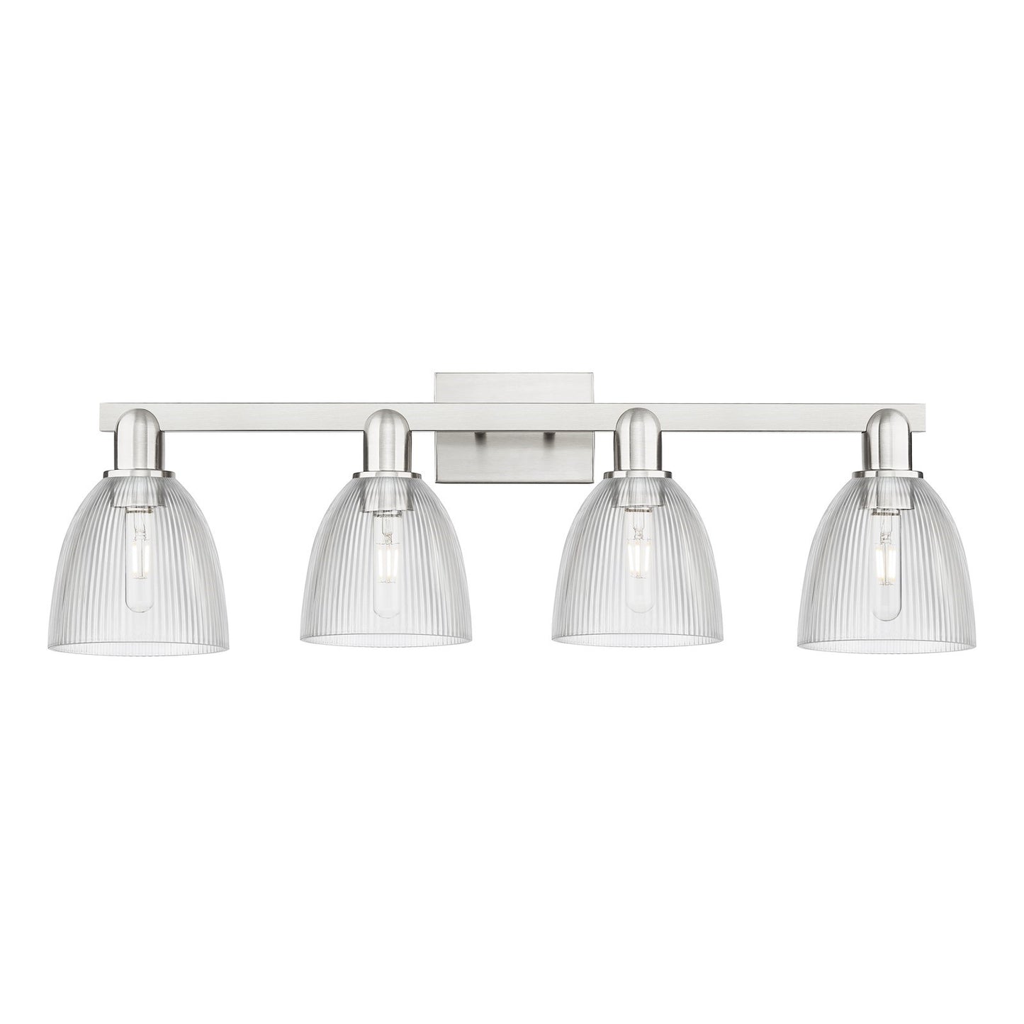 Innovations Castile 33in 4-Light Bath Vanity | Industrial Brushed Satin Nickel Steel and Clear Glass | Bathroom Vanity Light | Model 716-4W-SN-G382