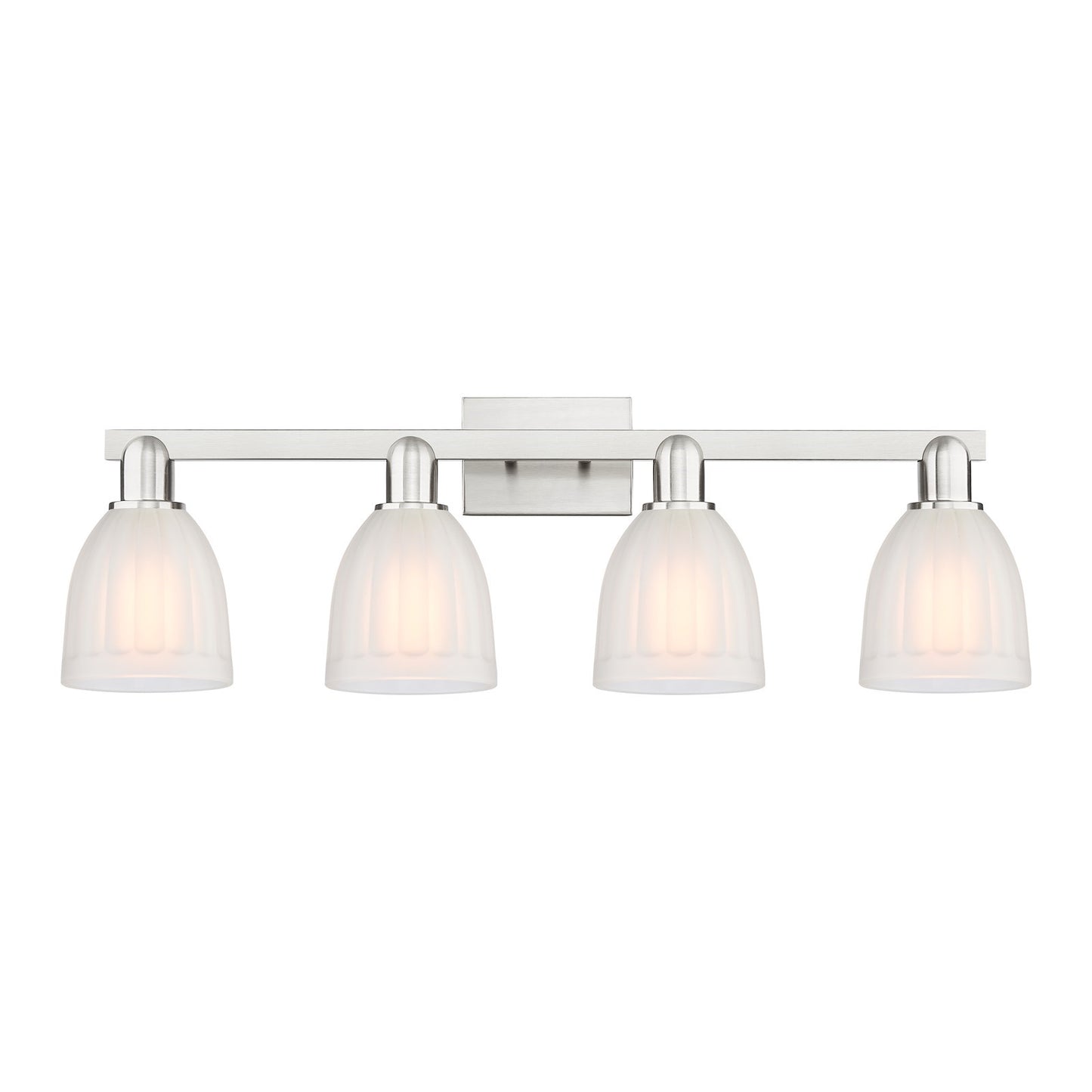 Innovations Brookfield 33in 4-Light Bath Vanity Light | Industrial Brushed Satin Nickel and White Frosted Ribbed Glass | Damp Rated | Model 716-4W-SN-G441