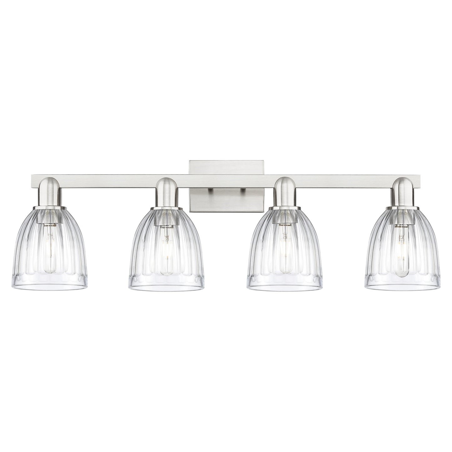 Innovations Brookfield 33in 4-Light Bath Vanity Light | Industrial Brushed Satin Nickel and Clear Ribbed Glass | Bathroom Vanity | Model 716-4W-SN-G442