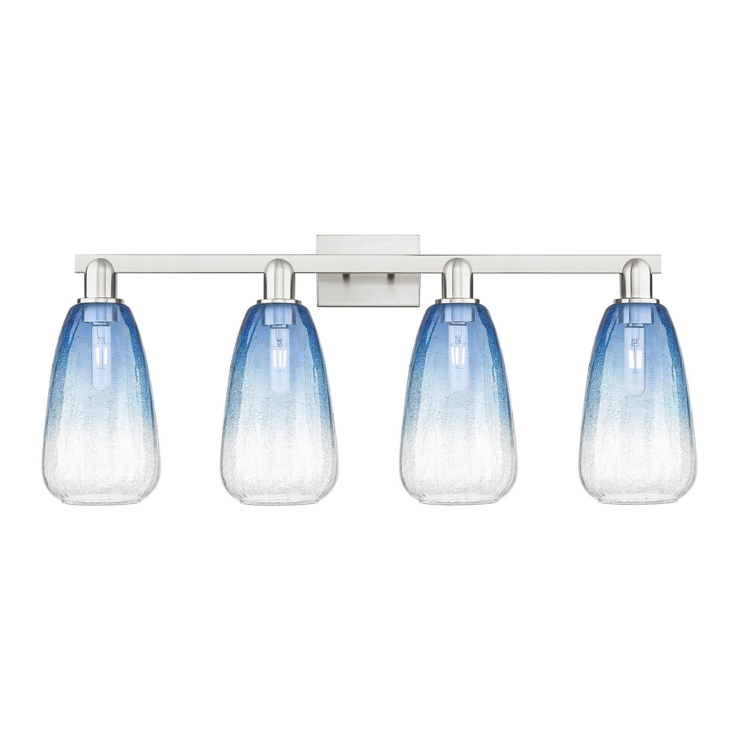 Innovations Brookhaven Almond 36in 4-Light Bath Vanity Light | Industrial Brushed Satin Nickel and Sapphire Blue Glass | Model 716-4W-SN-G480-6SB