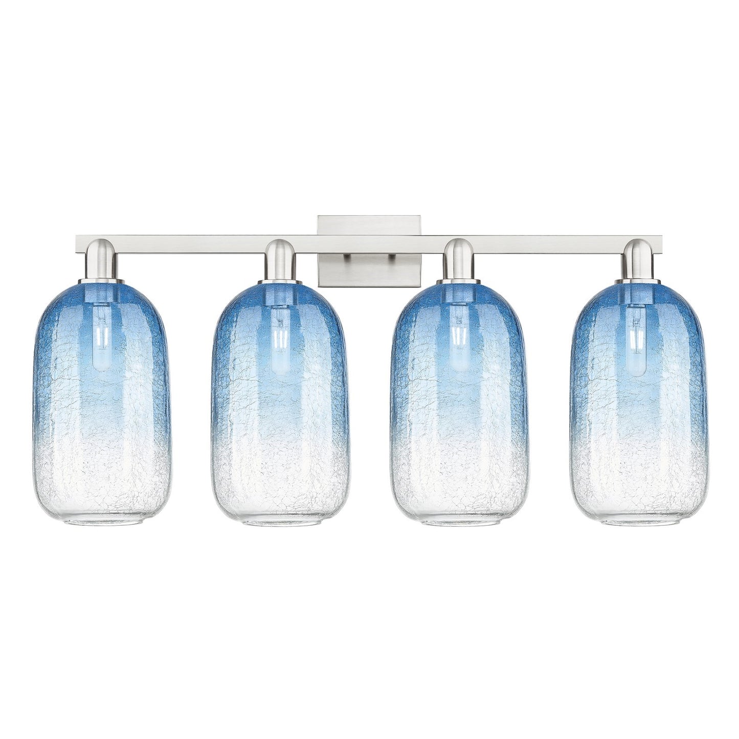 Innovations Brookhaven Cloche 36in 4-Light Bath Vanity Light | Industrial Brushed Satin Nickel and Sapphire Blue Glass | Model 716-4W-SN-G482-7SB