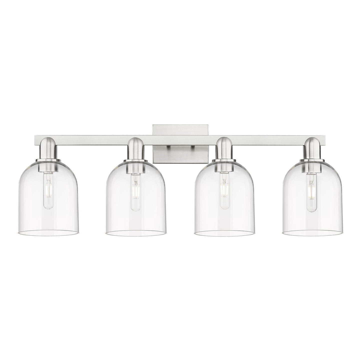 Innovations Bella 33in 4-Light Bath Vanity Light | Industrial Brushed Satin Nickel and Clear Glass | Bathroom Vanity | Model 716-4W-SN-G558-6CL