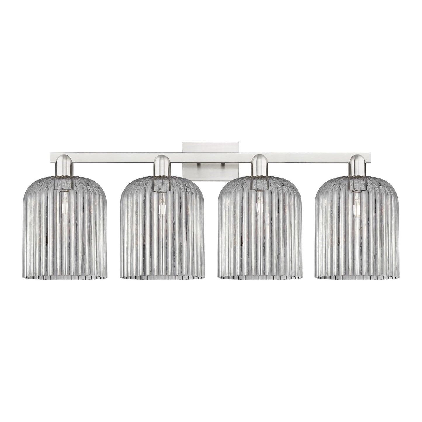Innovations Bridal Veil 35in 4-Light Bath Vanity | Industrial Transitional Brushed Satin Nickel and Light Smoke Ribbed Glass | Model 716-4W-SN-G559-8SM