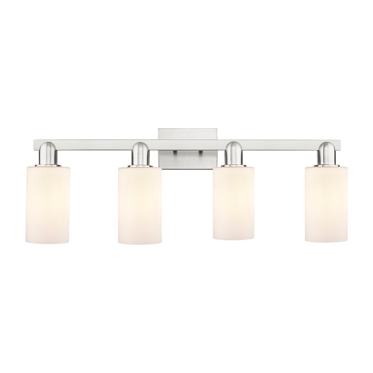 Innovations Clymer 31in 4-Light Bath Vanity Light | Industrial Brushed Satin Nickel Steel and Matte White Glass | Bathroom Vanity | Model 716-4W-SN-G801