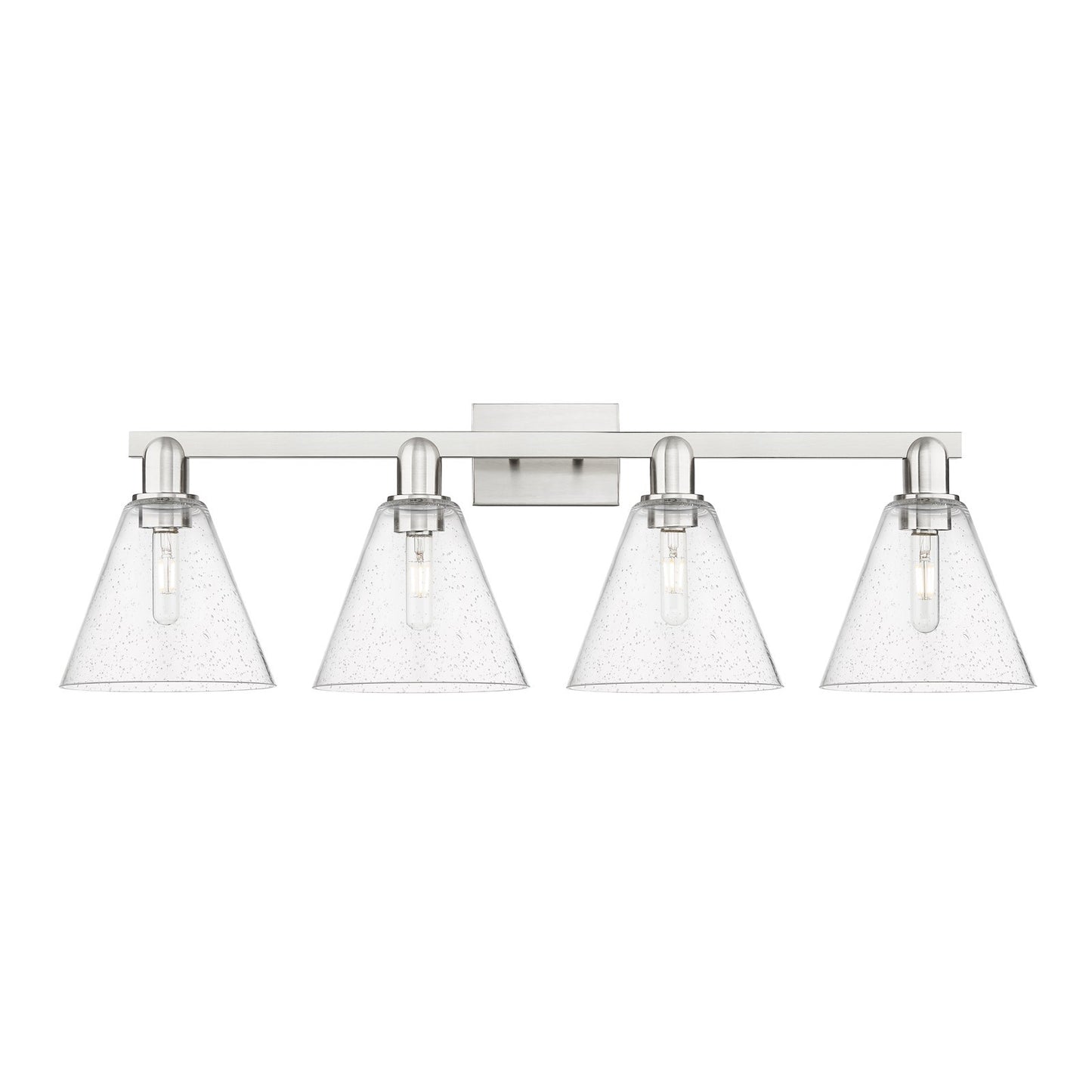 Innovations Berkshire Glass 35in 4-Light Bath Vanity | Brushed Satin Nickel Steel and Seedy Glass | Bathroom Vanity Light | Model 716-4W-SN-GBC-84