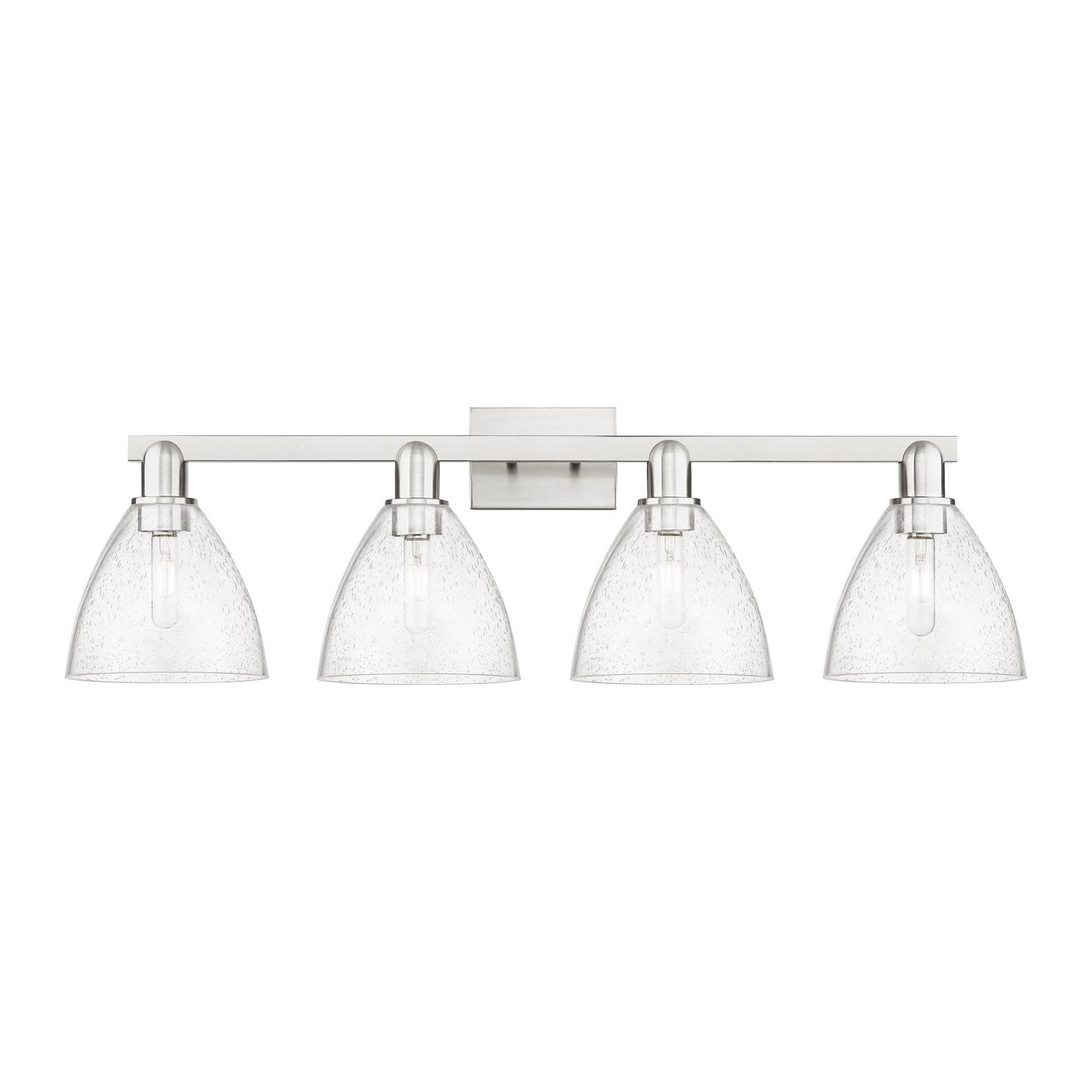 Innovations Bristol 35in 4-Light Bath Vanity Light | Industrial Brushed Satin Nickel and Seedy Glass | Bathroom Vanity | Model 716-4W-SN-GBD-754