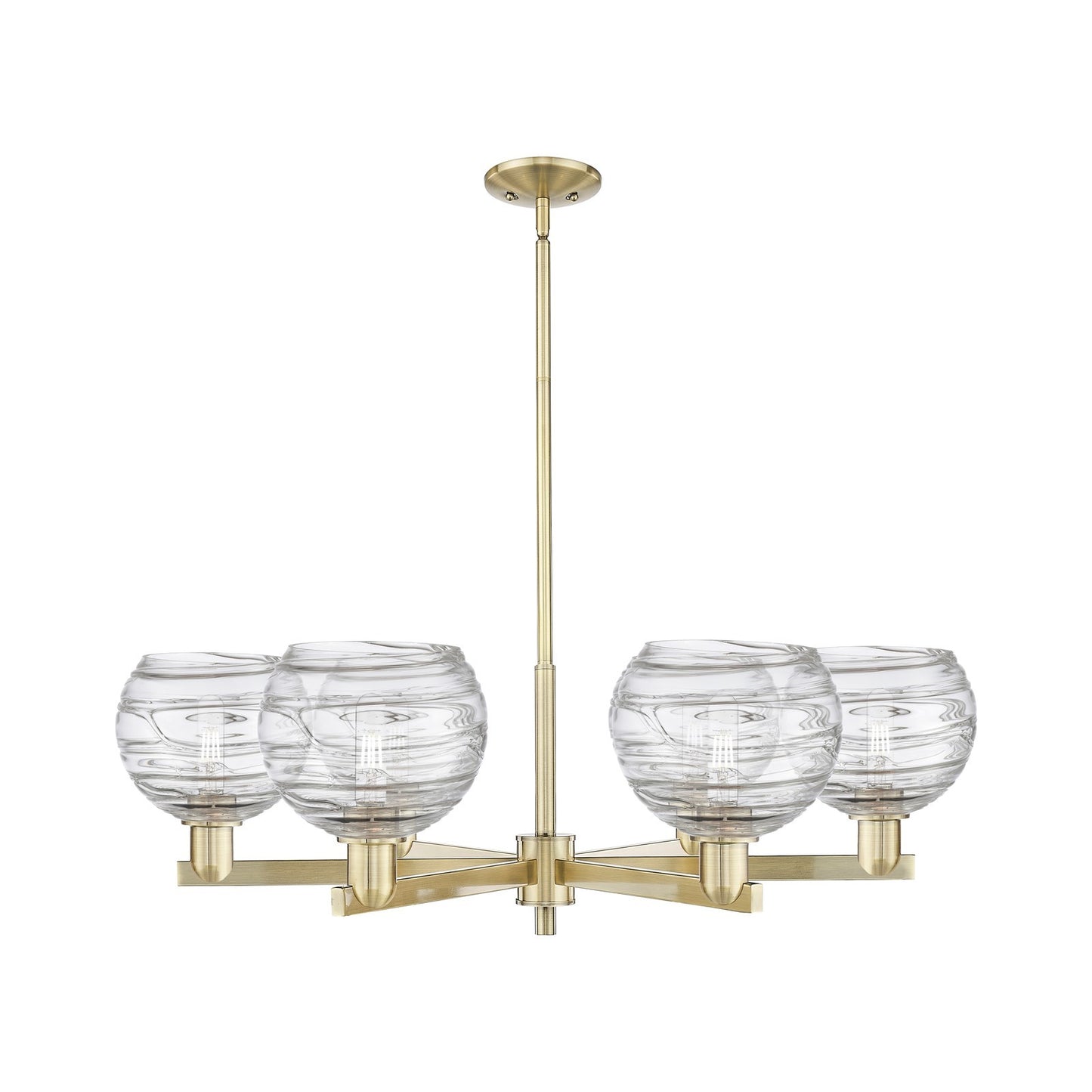 Innovations Athens Deco Swirl 38in 6-Light Chandelier | Industrial Antique Brass and Clear Glass | Damp-Rated Dining Room & | Model 716-6CR-AB-G1213-8CL