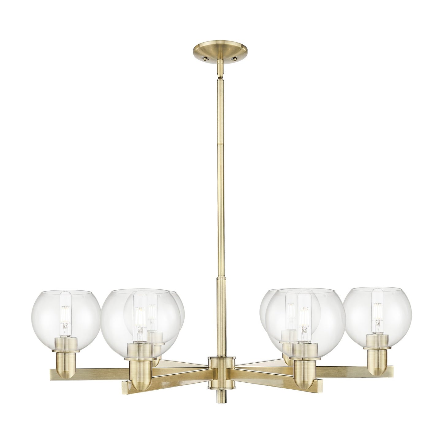 Innovations Athens 36in 6-Light Chandelier | Industrial Antique Brass Steel and Clear Glass | Dining Room & Living Room | Model 716-6CR-AB-G122-6
