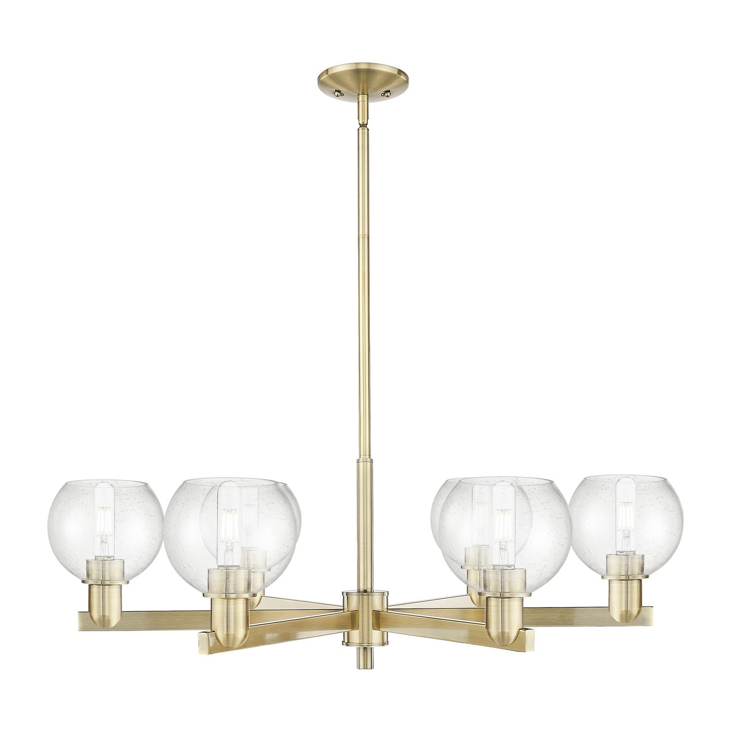 Innovations Athens 36in 6-Light Chandelier | Industrial Antique Brass and Seedy Glass | Dining Room & Living Room | Model 716-6CR-AB-G124-6