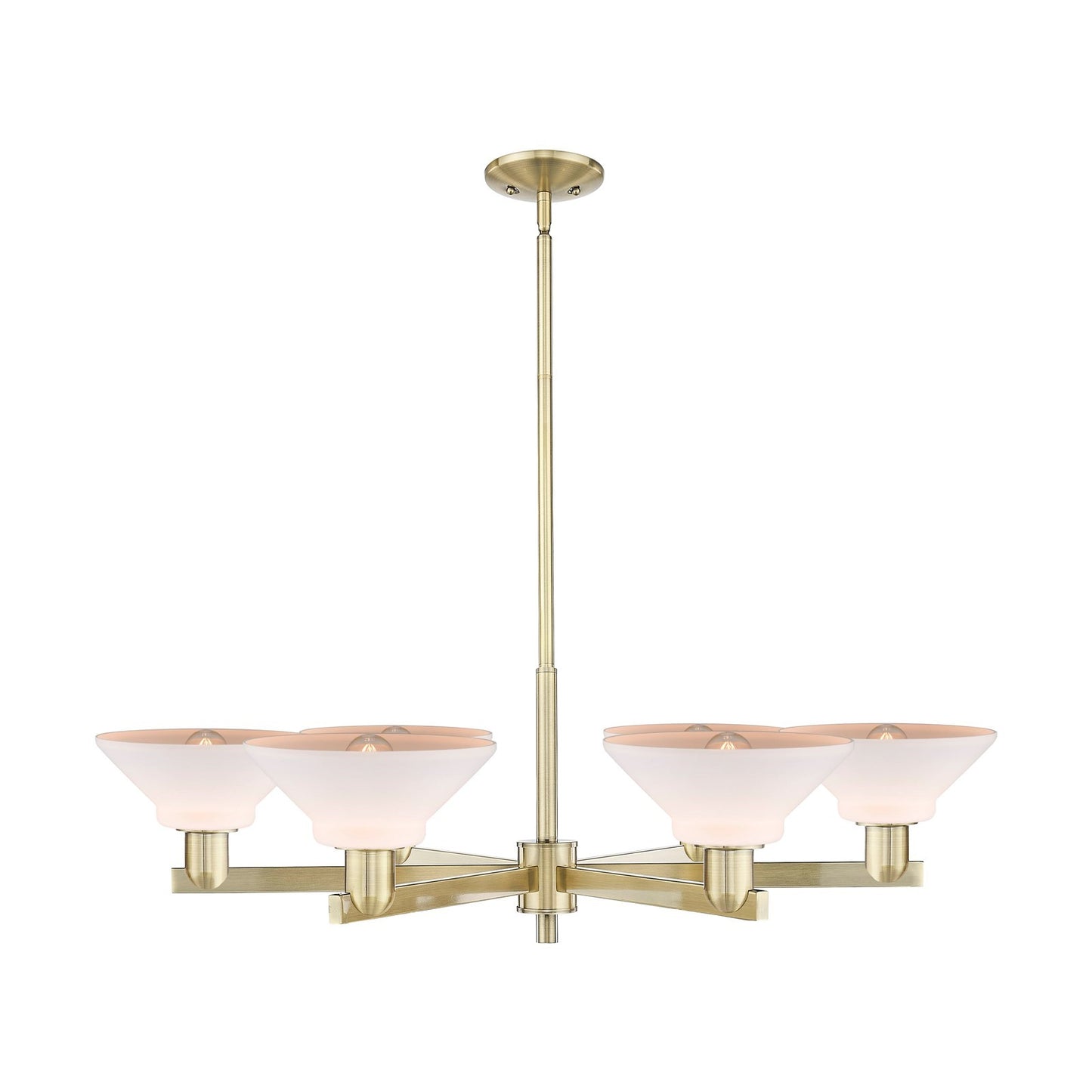 Innovations Orwell 38in 6-Light Chandelier | Industrial Antique Brass and Matte White Glass | Dining Room & Living Room | Model 716-6CR-AB-G131