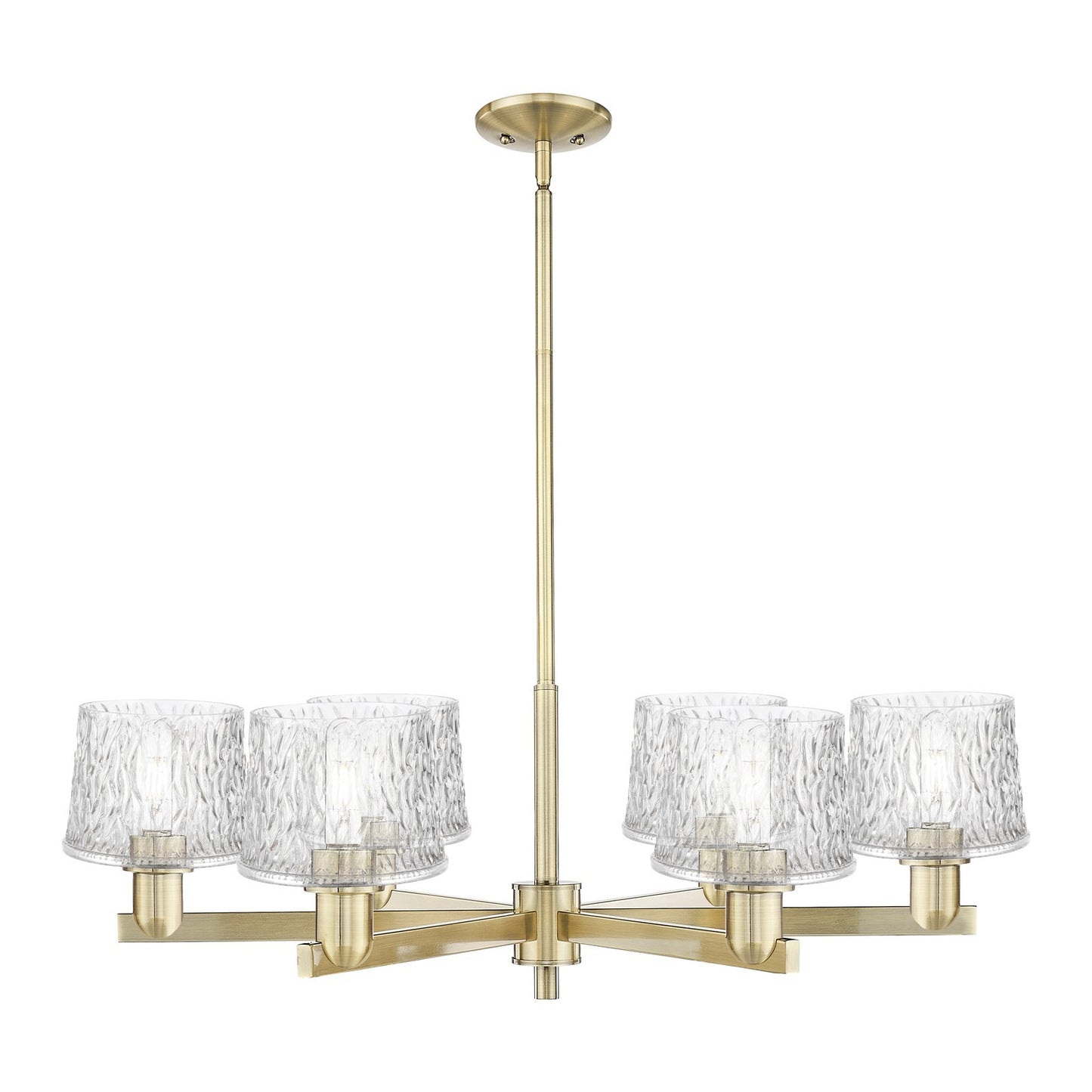 Innovations Niagara 36in 6-Light Chandelier | Industrial Antique Brass Steel and Clear Textured Glass | Dining Room & Living Room | Model 716-6CR-AB-G402
