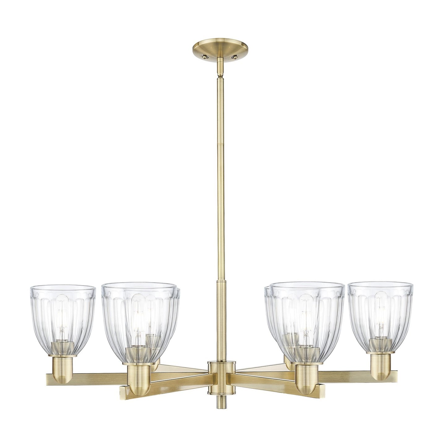 Innovations Brookfield 36in 6-Light Chandelier | Industrial Antique Brass and Clear Ribbed Glass | Dining Room & Living Room | Model 716-6CR-AB-G442