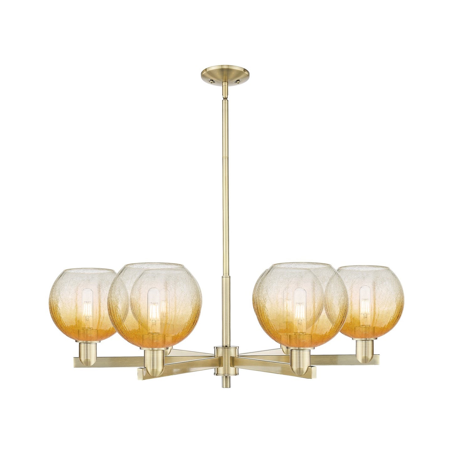 Innovations Brookhaven Globe 38in 6-Light Chandelier | Industrial Antique Brass and Amber Glass | Dining Room & Living Room | Model 716-6CR-AB-G483-8AM