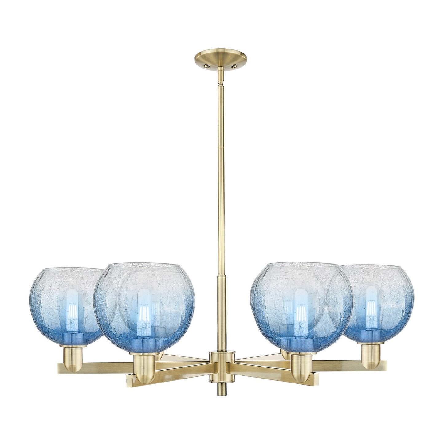 Innovations Brookhaven Globe 38in 6-Light Chandelier | Industrial Antique Brass and Sapphire Blue Glass | Dining Room & Living | Model 716-6CR-AB-G483-8SB