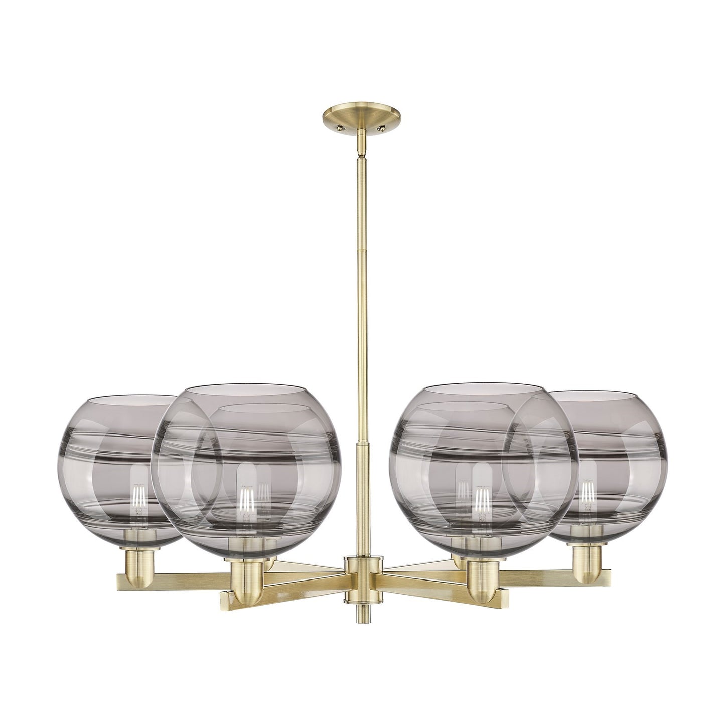 Innovations Rochester 40in 6-Light Chandelier | Industrial Antique Brass and Light Smoke Glass | Dining Room & Living Room | Model 716-6CR-AB-G556-10SM