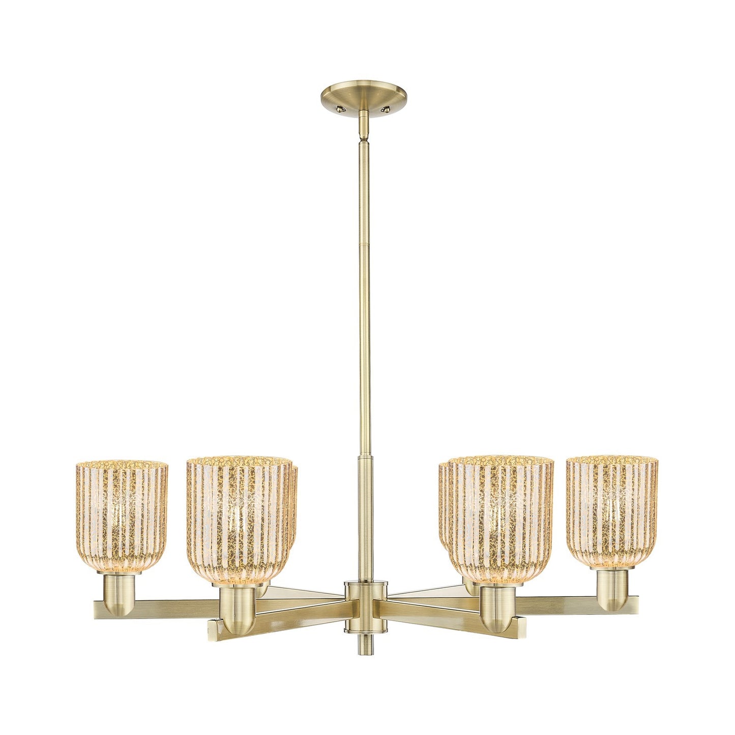 Innovations Bridal Veil 34.75in 6-Light Chandelier | Industrial Antique Brass Steel and Mercury Ribbed Glass | Dining Room & | Model 716-6CR-AB-G559-5ME