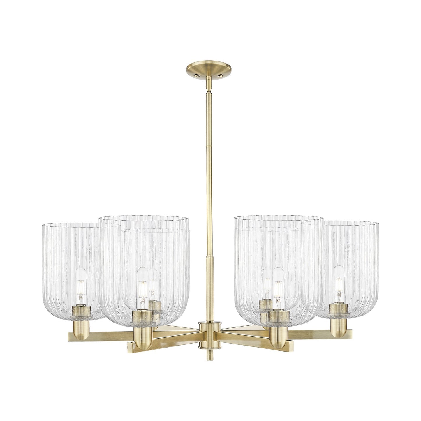 Innovations Bridal Veil 38in 6-Light Chandelier | Industrial Antique Brass and Clear Ribbed Glass | Dining Room & Living Room | Model 716-6CR-AB-G559-8CL