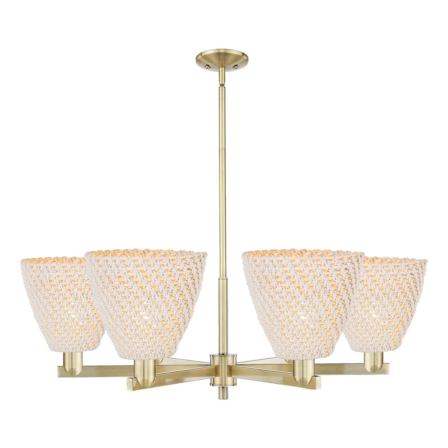 Innovations Bristol Natural 39in 6-Light Chandelier | Industrial Antique Brass Steel and Natural Fiber Dome Shade | Kitchen | Model 716-6CR-AB-NBD-9-NAT