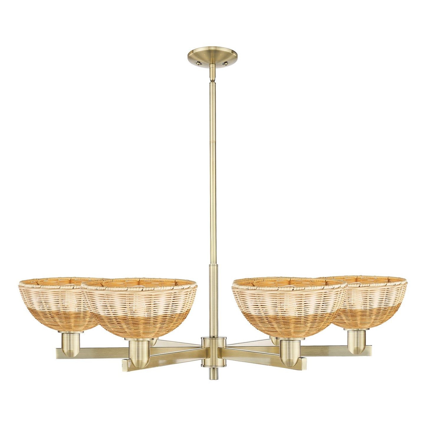 Innovations Bristol Natural II 39in 6-Light Chandelier | Industrial Antique Brass and Natural Fiber Dome Shade | Kitchen | Model 716-6CR-AB-NBD2-9-NAT
