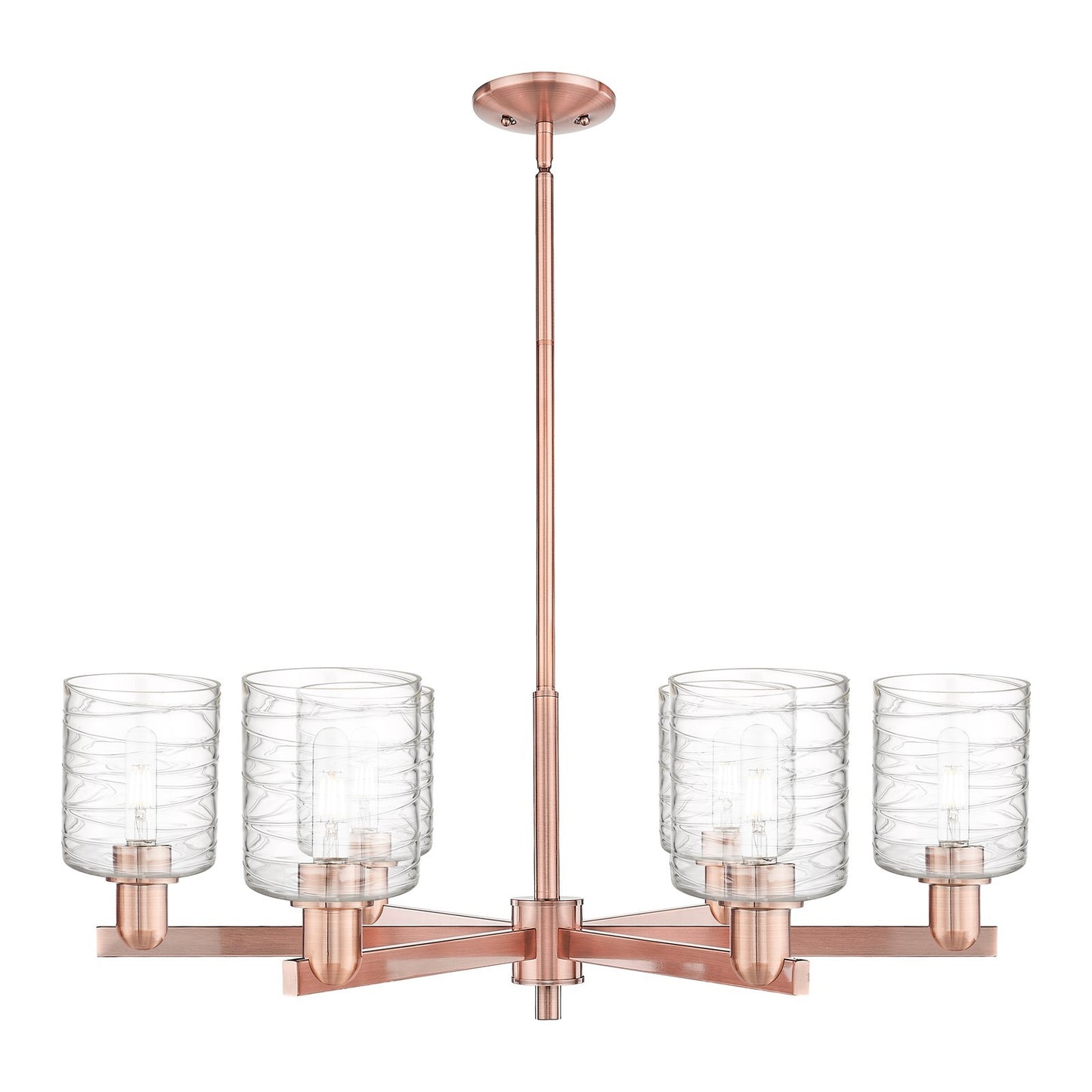 Innovations Cobbleskill 35in 6-Light Chandelier | Industrial Antique Copper Steel and Deco Swirl Glass | Dining Room & Living | Model 716-6CR-AC-G1113
