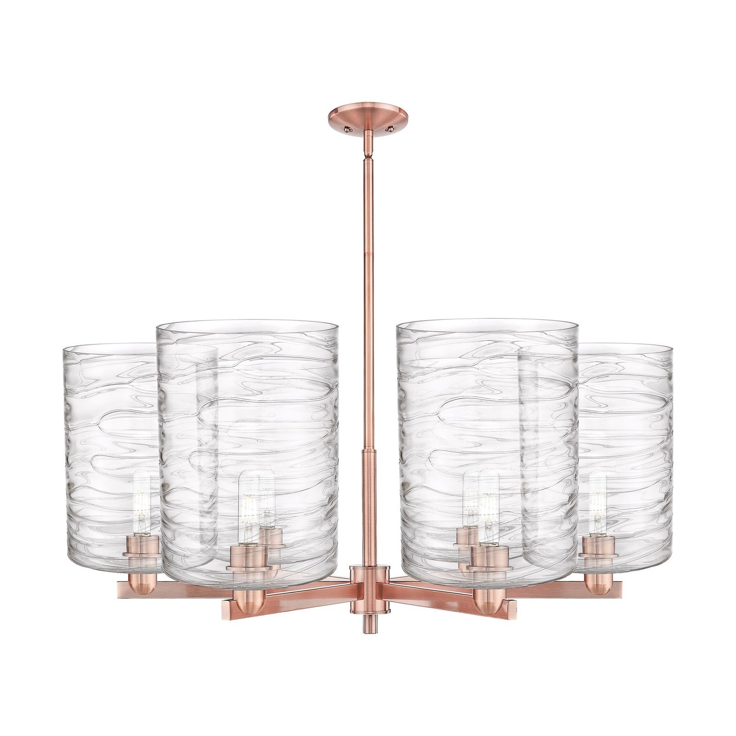 Innovations Cobbleskill 39in 6-Light Chandelier | Industrial Antique Copper Steel and Deco Swirl Glass | Dining Room & Living | Model 716-6CR-AC-G1113-L