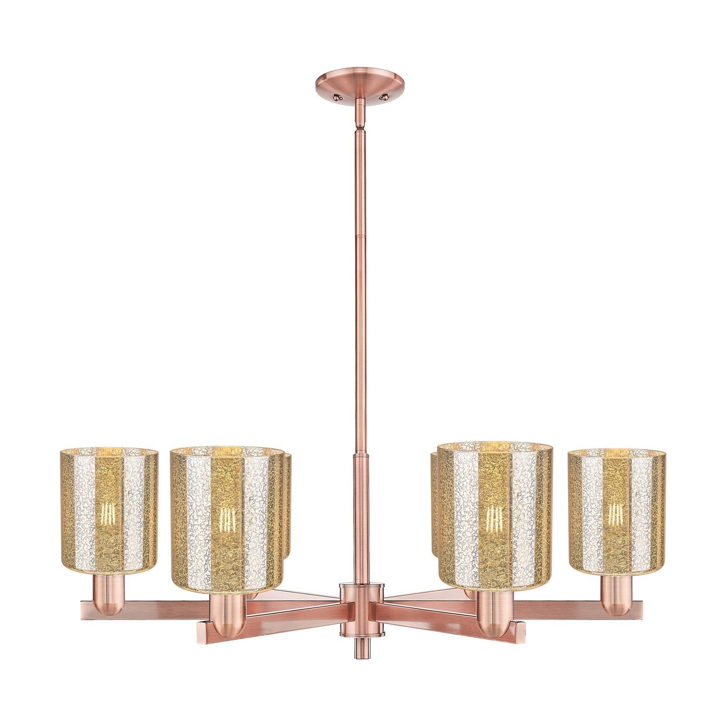 Innovations Cobbleskill 35in 6-Light Chandelier | Industrial Antique Copper Steel and Mercury Glass | Dining Room & Living Room | Model 716-6CR-AC-G116
