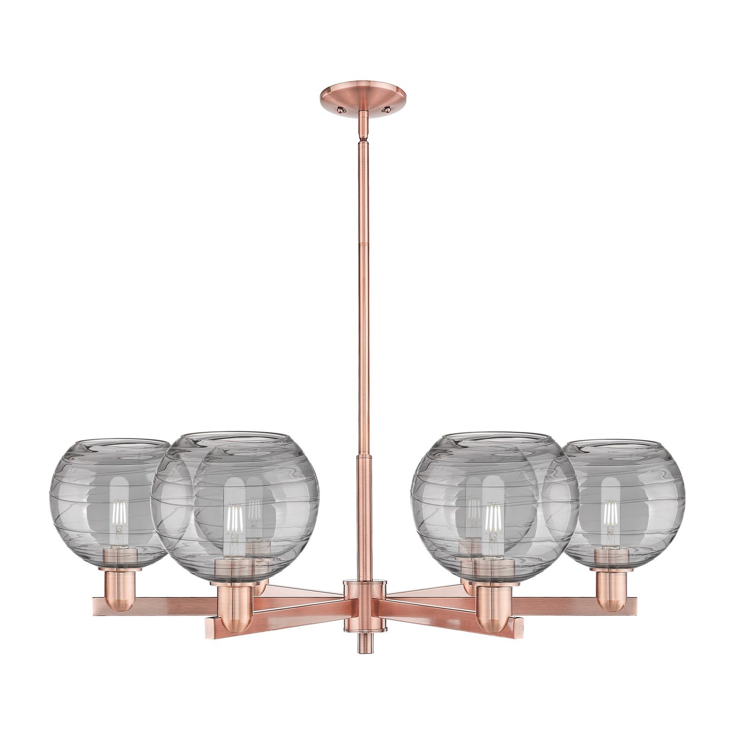 Innovations Athens Deco Swirl 38in 6-Light Chandelier | Industrial Antique Copper Steel and Light Smoke Glass | Dining Room & | Model 716-6CR-AC-G1213-8SM
