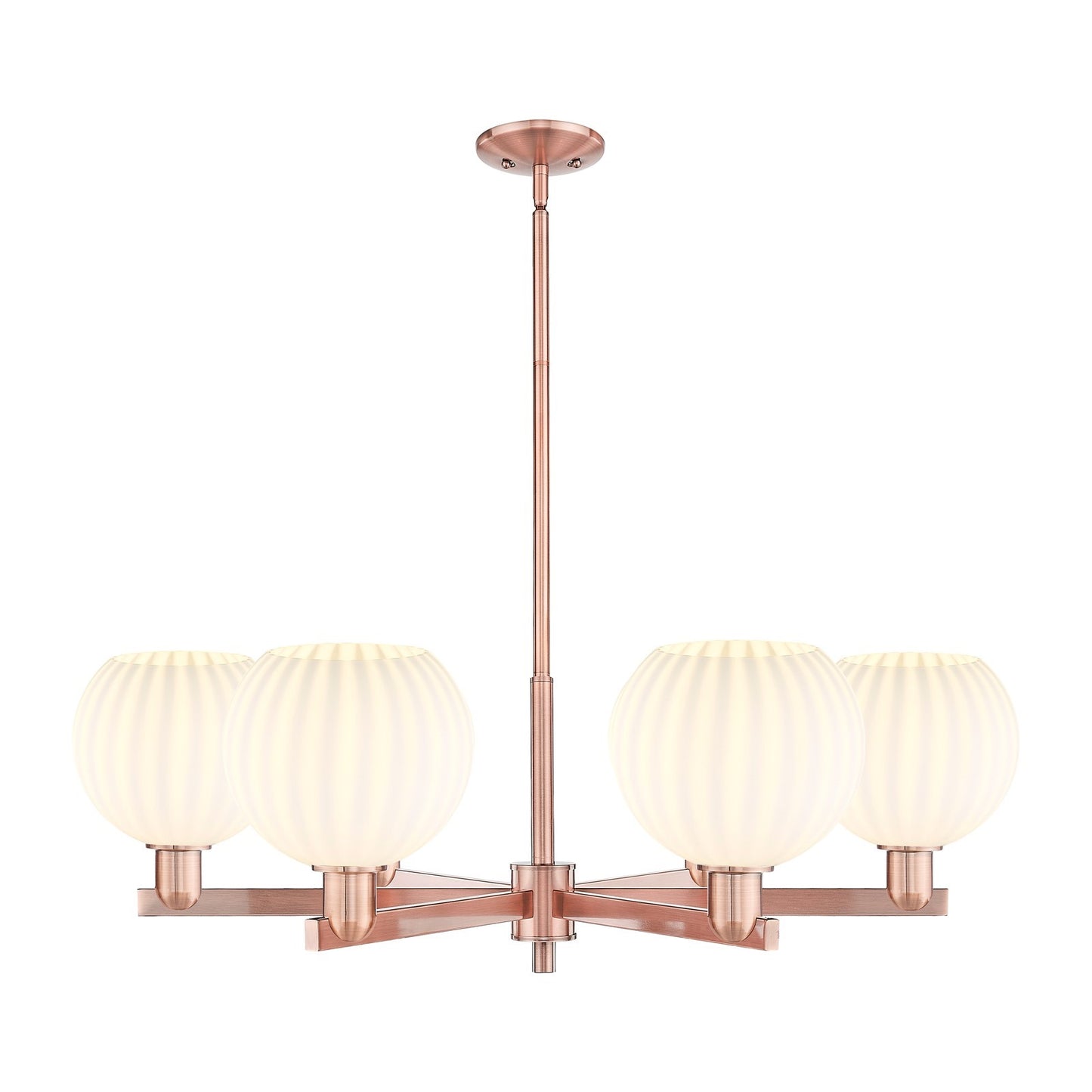 Innovations Lighting Arcadia 38in 6-Light Chandelier | Industrial Antique Copper and White Venetian Glass | Dining Room & | Model 716-6CR-AC-G1217-8WV