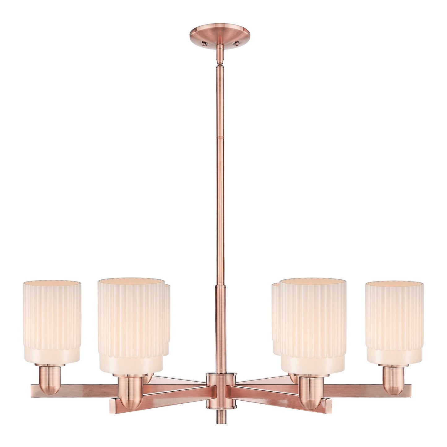Innovations Hadley 34in 6-Light Chandelier | Industrial Antique Copper and Matte White Glass | Dining Room & Living Room | Model 716-6CR-AC-G341