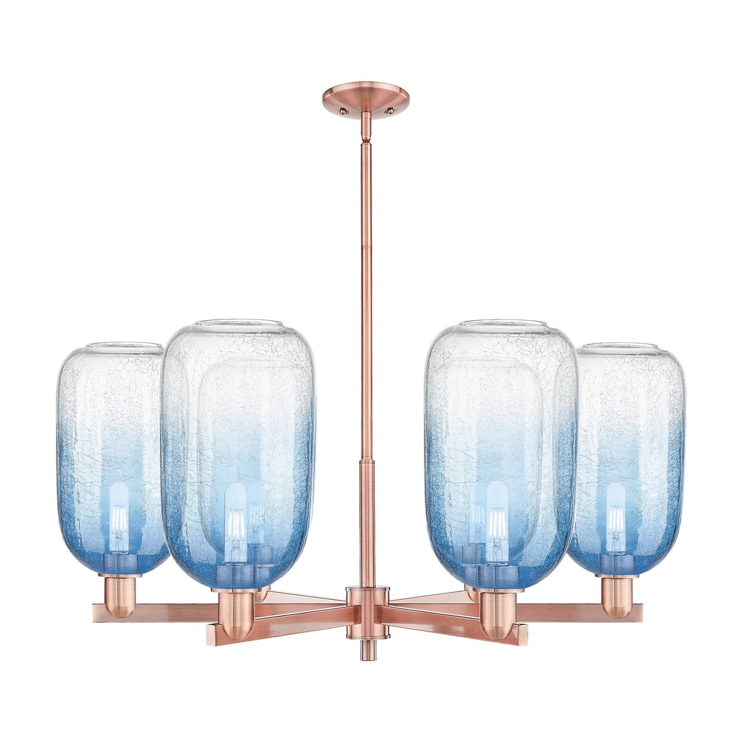 Innovations Brookhaven Cloche 36.75in 6-Light Chandelier | Industrial Antique Copper Steel and Sapphire Blue Glass | Dining | Model 716-6CR-AC-G482-7SB