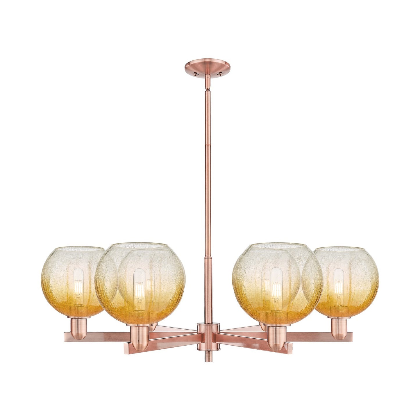 Innovations Brookhaven Globe 38in 6-Light Chandelier | Industrial Antique Copper and Amber Glass | Dining Room & Living Room | Model 716-6CR-AC-G483-8AM