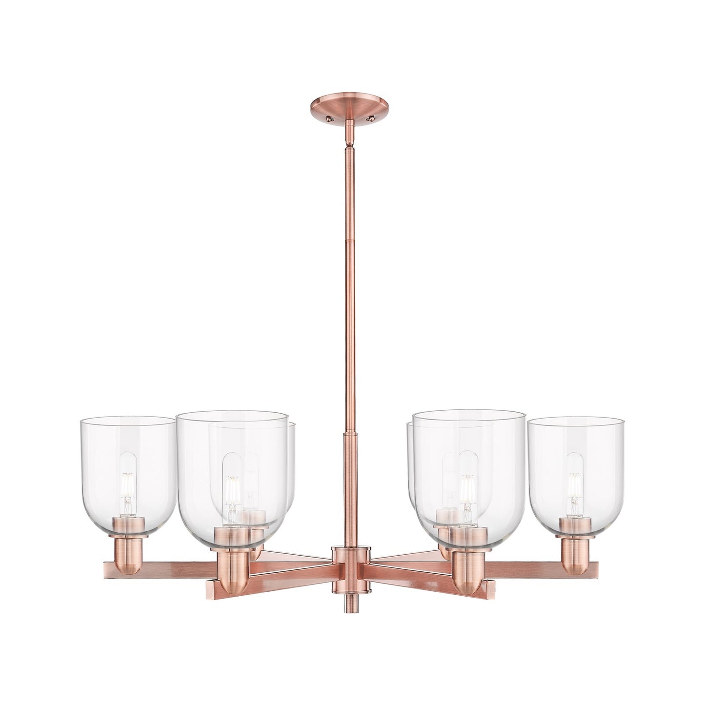 Innovations Bella 35in 6-Light Chandelier | Industrial Antique Copper and Clear Glass | Dining Room & Living Room | Model 716-6CR-AC-G558-6CL