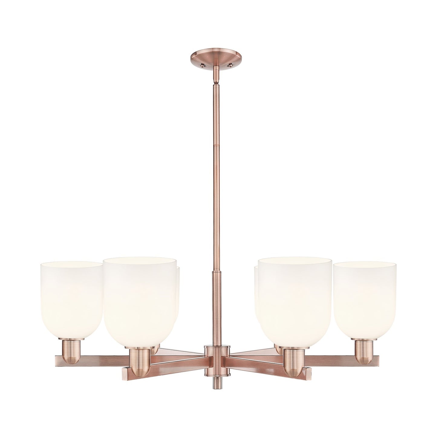 Innovations Bella 35in 6-Light Chandelier | Industrial Antique Copper and White Glass | Dining Room & Living Room | Model 716-6CR-AC-G558-6GWH