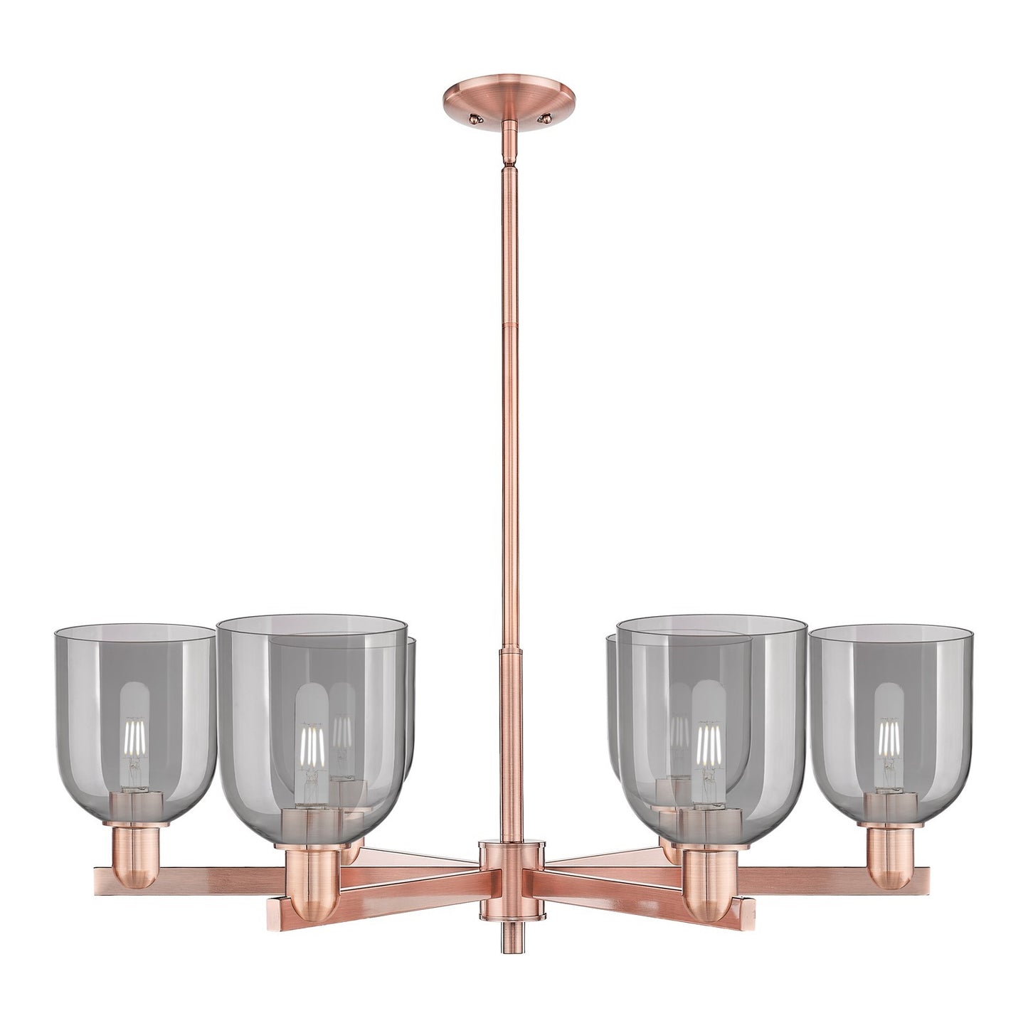 Innovations Bella 35in 6-Light Chandelier | Industrial Antique Copper and Light Smoke Glass | Kitchen Island & Dining Room | Model 716-6CR-AC-G558-6SM