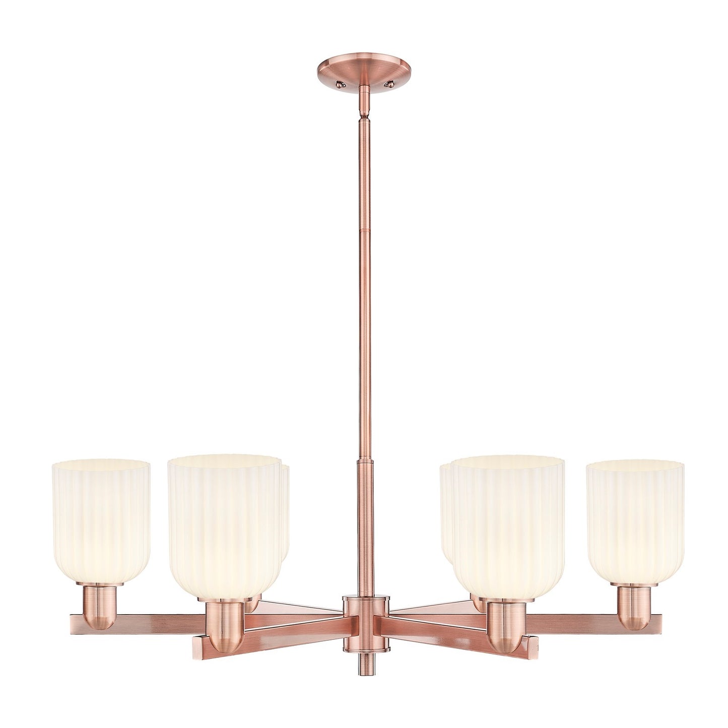 Innovations Bridal Veil 35in 6-Light Chandelier | Industrial Antique Copper Steel and Gloss White Ribbed Glass Shade | Dining | Model 716-6CR-AC-G559-5GWH
